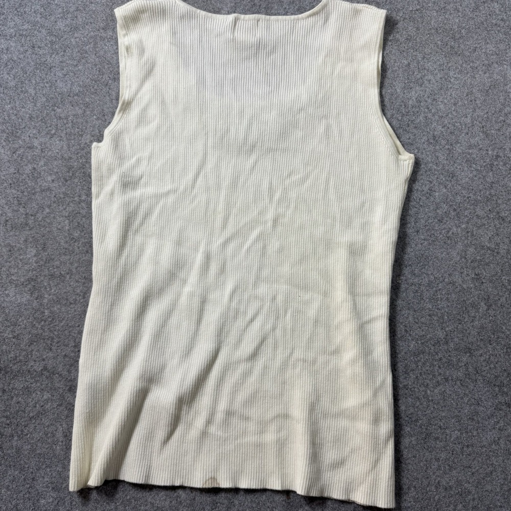 Ruby Rd Woman Beaded Neckline Tank Top 1X Ivory Ribbed Embellished Shell - Picture 2 of 8